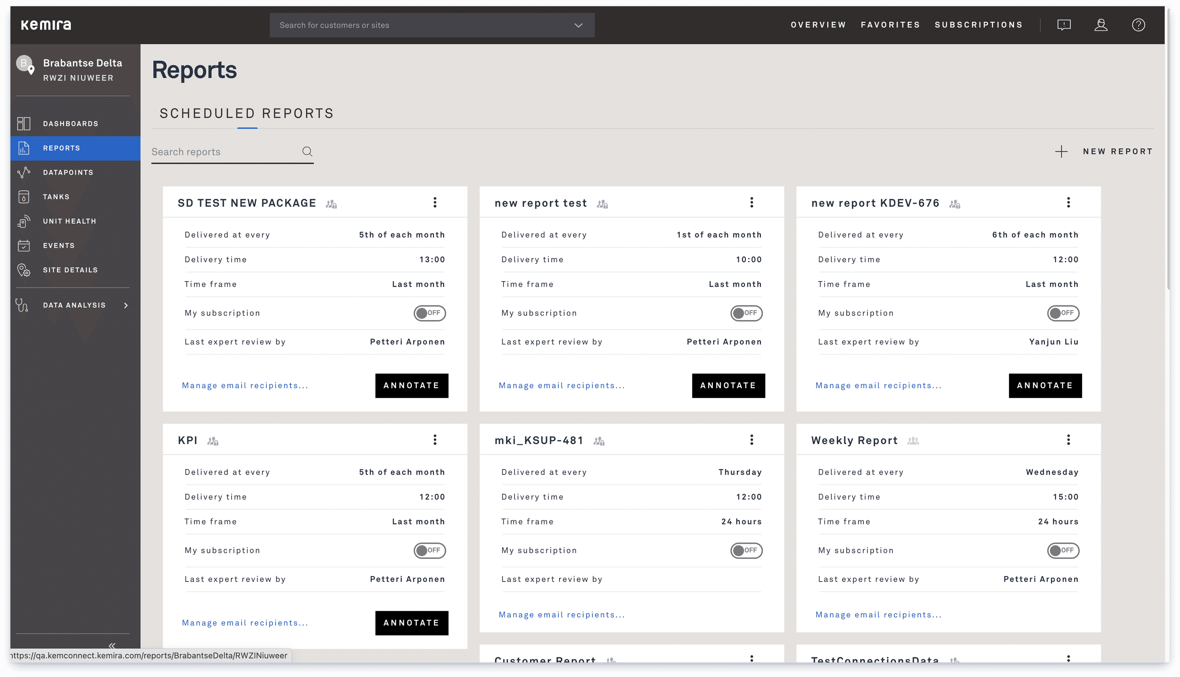 KemConnect data analysis view with trend graphs.
